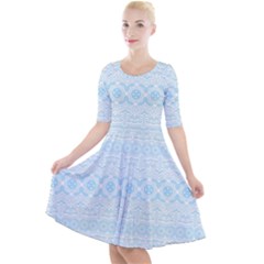 Boho Baby Blue Pattern Quarter Sleeve A-line Dress by SpinnyChairDesigns