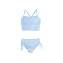 Boho Baby Blue Pattern Girls  Tankini Swimsuit by SpinnyChairDesigns