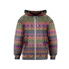 Boho Colorful Pattern Kids  Zipper Hoodie by SpinnyChairDesigns