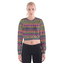 Boho Colorful Pattern Cropped Sweatshirt by SpinnyChairDesigns