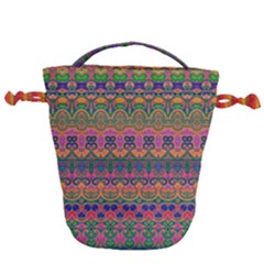 Boho Colorful Pattern Drawstring Bucket Bag by SpinnyChairDesigns