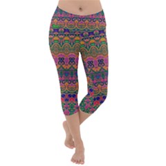 Boho Colorful Pattern Lightweight Velour Capri Yoga Leggings by SpinnyChairDesigns