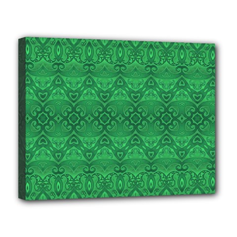 Boho Emerald Green Canvas 14  X 11  (stretched) by SpinnyChairDesigns