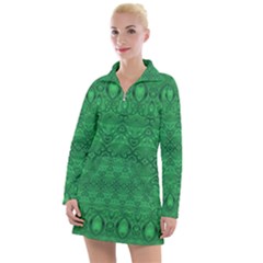 Boho Emerald Green Women s Long Sleeve Casual Dress by SpinnyChairDesigns