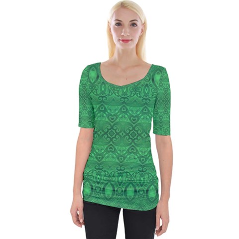 Boho Emerald Green Wide Neckline Tee by SpinnyChairDesigns