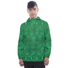 Boho Emerald Green Men s Front Pocket Pullover Windbreaker by SpinnyChairDesigns