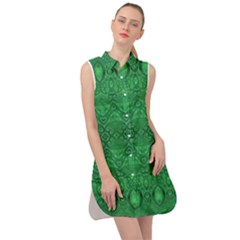 Boho Emerald Green Sleeveless Shirt Dress by SpinnyChairDesigns