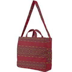 Boho Red Gold Square Shoulder Tote Bag by SpinnyChairDesigns