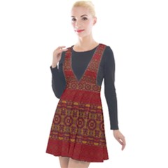 Boho Red Gold Plunge Pinafore Velour Dress by SpinnyChairDesigns