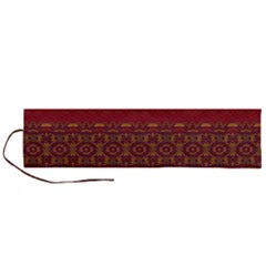 Boho Red Gold Roll Up Canvas Pencil Holder (l) by SpinnyChairDesigns