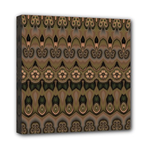 Boho Green Brown Pattern Mini Canvas 8  X 8  (stretched) by SpinnyChairDesigns