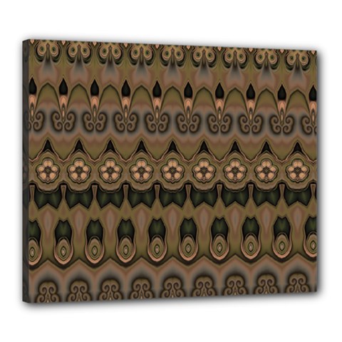 Boho Green Brown Pattern Canvas 24  X 20  (stretched) by SpinnyChairDesigns