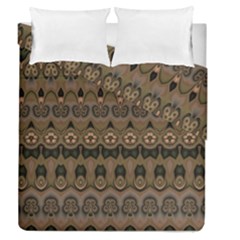 Boho Green Brown Pattern Duvet Cover Double Side (queen Size) by SpinnyChairDesigns