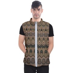 Boho Green Brown Pattern Men s Puffer Vest by SpinnyChairDesigns