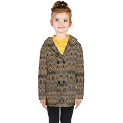 Boho Green Brown Pattern Kids  Double Breasted Button Coat by SpinnyChairDesigns