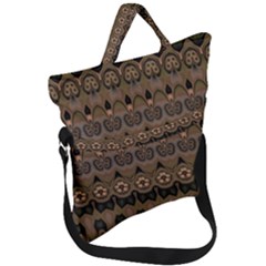 Boho Green Brown Pattern Fold Over Handle Tote Bag by SpinnyChairDesigns