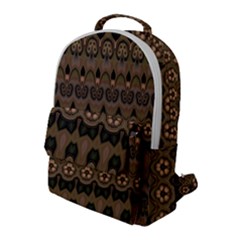 Boho Green Brown Pattern Flap Pocket Backpack (large) by SpinnyChairDesigns