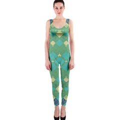 Boho Green Blue Checkered One Piece Catsuit by SpinnyChairDesigns