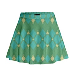 Boho Green Blue Checkered Mini Flare Skirt