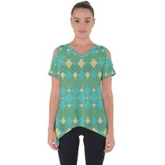 Boho Green Blue Checkered Cut Out Side Drop Tee by SpinnyChairDesigns