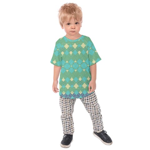 Boho Green Blue Checkered Kids  Raglan Tee by SpinnyChairDesigns