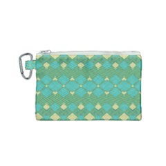 Boho Green Blue Checkered Canvas Cosmetic Bag (small) by SpinnyChairDesigns
