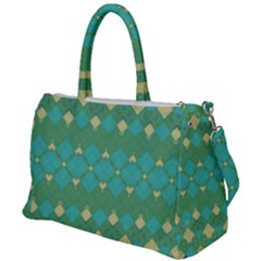 Boho Green Blue Checkered Duffel Travel Bag by SpinnyChairDesigns