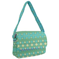 Boho Green Blue Checkered Courier Bag by SpinnyChairDesigns