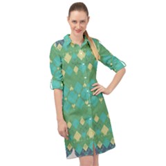 Boho Green Blue Checkered Long Sleeve Mini Shirt Dress by SpinnyChairDesigns