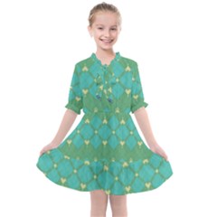 Boho Green Blue Checkered Kids  All Frills Chiffon Dress by SpinnyChairDesigns