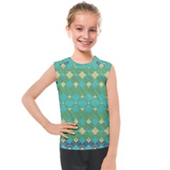 Boho Green Blue Checkered Kids  Mesh Tank Top by SpinnyChairDesigns