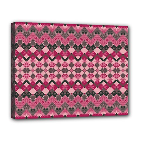 Boho Pink Grey  Canvas 14  X 11  (stretched) by SpinnyChairDesigns