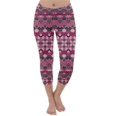 Boho Pink Grey  Capri Winter Leggings 