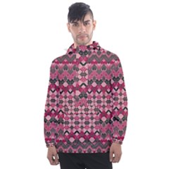 Boho Pink Grey  Men s Front Pocket Pullover Windbreaker by SpinnyChairDesigns