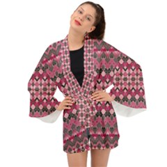 Boho Pink Grey  Long Sleeve Kimono by SpinnyChairDesigns