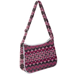 Boho Pink Grey  Zip Up Shoulder Bag by SpinnyChairDesigns
