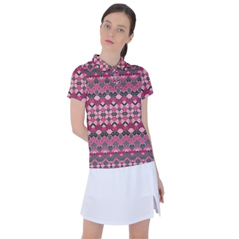 Boho Pink Grey  Women s Polo Tee by SpinnyChairDesigns