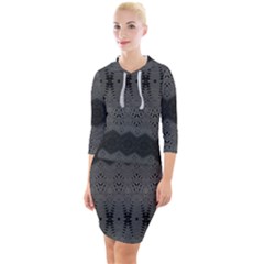 Boho Black Grey Pattern Quarter Sleeve Hood Bodycon Dress by SpinnyChairDesigns