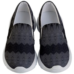 Boho Black Grey Pattern Kids Lightweight Slip Ons by SpinnyChairDesigns