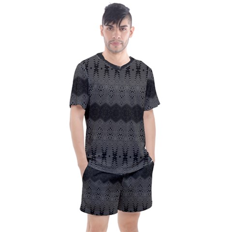 Boho Black Grey Pattern Men s Mesh Tee And Shorts Set by SpinnyChairDesigns