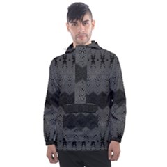 Boho Black Grey Pattern Men s Front Pocket Pullover Windbreaker by SpinnyChairDesigns