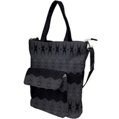 Boho Black Grey Pattern Shoulder Tote Bag by SpinnyChairDesigns