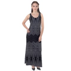 Boho Black Grey Pattern Sleeveless Velour Maxi Dress by SpinnyChairDesigns