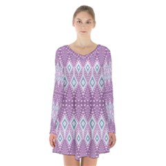 Boho Violet Purple Long Sleeve Velvet V-neck Dress by SpinnyChairDesigns