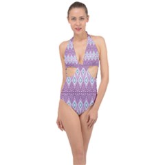 Boho Violet Purple Halter Front Plunge Swimsuit