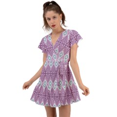 Boho Violet Purple Flutter Sleeve Wrap Dress