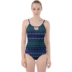 Boho Blue Green  Cut Out Top Tankini Set by SpinnyChairDesigns