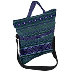 Boho Blue Green  Fold Over Handle Tote Bag by SpinnyChairDesigns