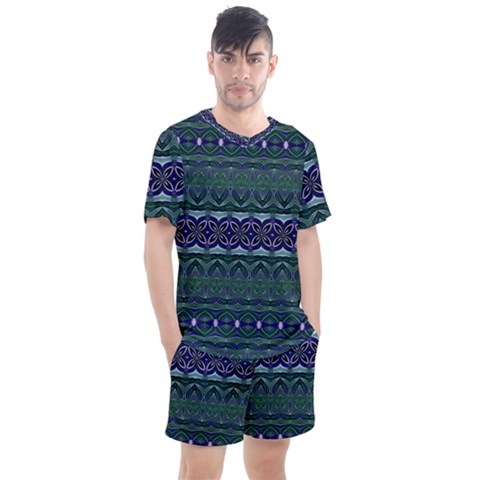 Boho Blue Green  Men s Mesh Tee And Shorts Set by SpinnyChairDesigns