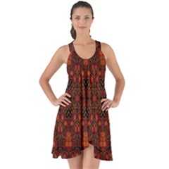 Boho Dark Red Floral Show Some Back Chiffon Dress by SpinnyChairDesigns